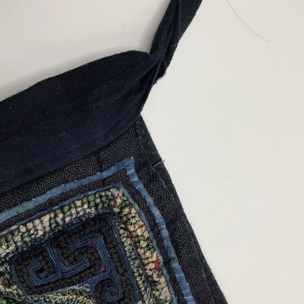 Vintage Handmade Hmong Embroidered Crossbody Bag Ethnic Textile Vietnam Repair